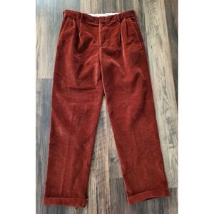 Mens Lands End Rust Traditional Fit Corduroy Cuffed Pleated Pants Sz 35